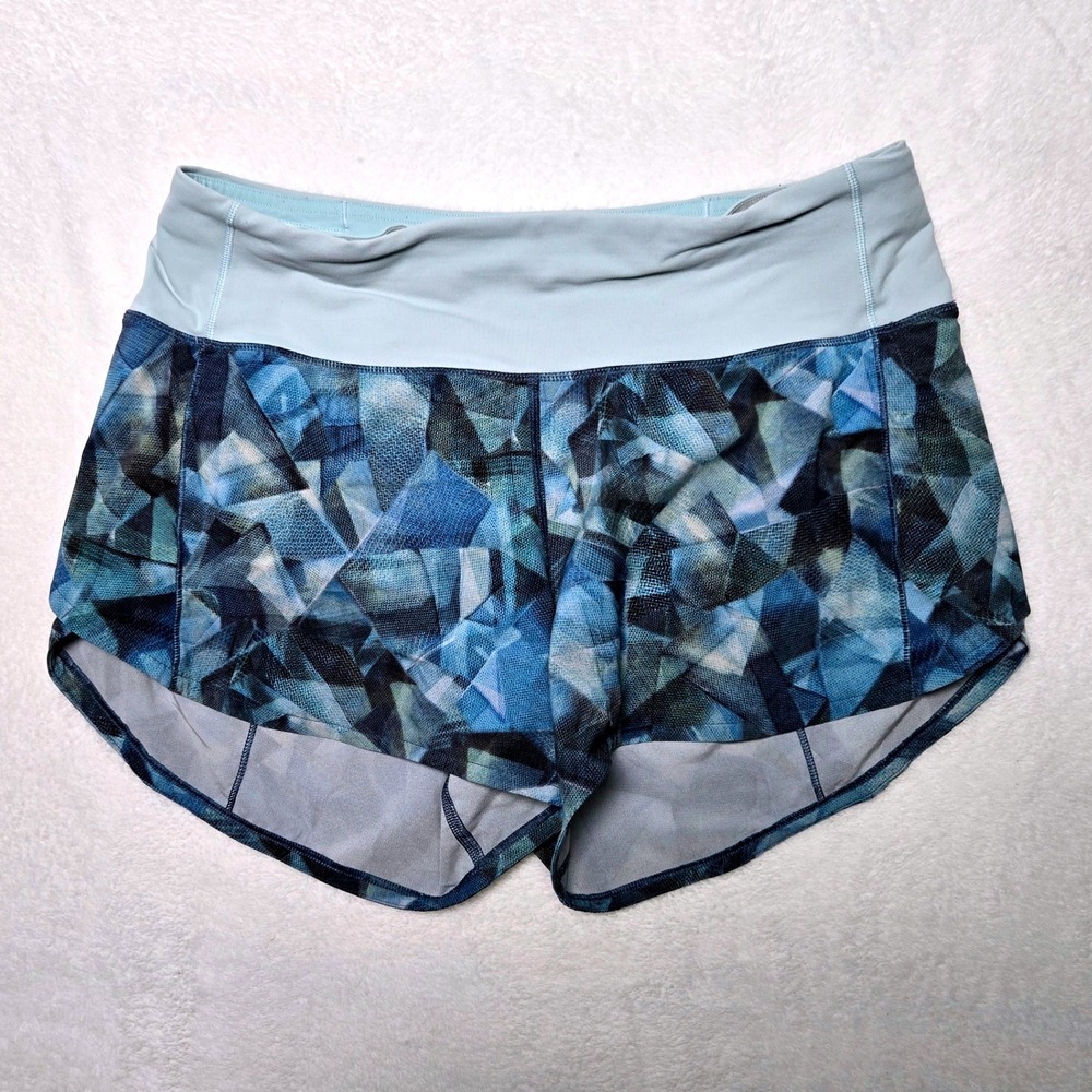 Lululemon Women's Speed‎ Up Low-Rise Lined Shorts Blue Geometric Prism Size 6